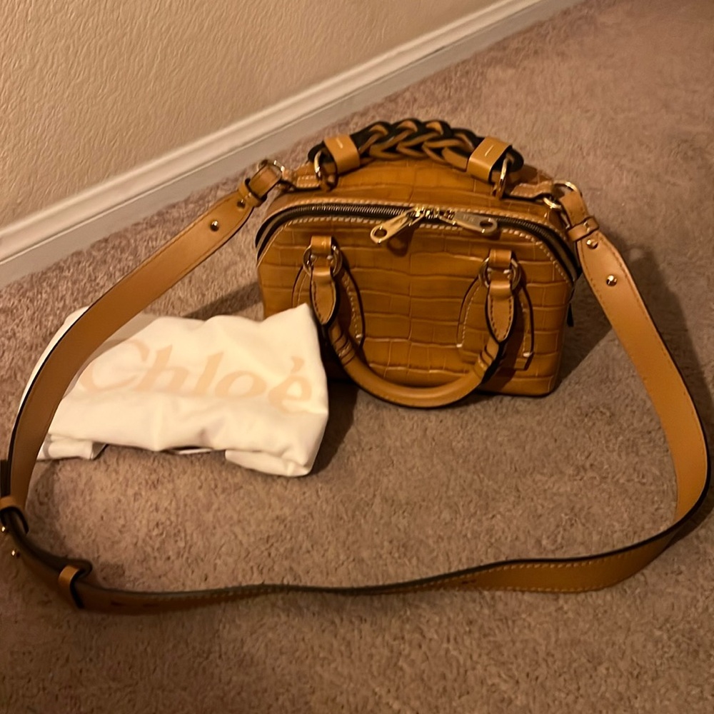 Chloe Small Daria Bag-Autumnal Brown Croc Embossed Leather